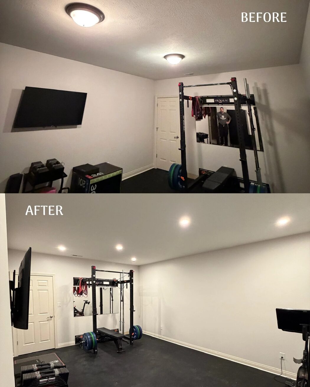 Home gym remodel before and after by Wood & Wire